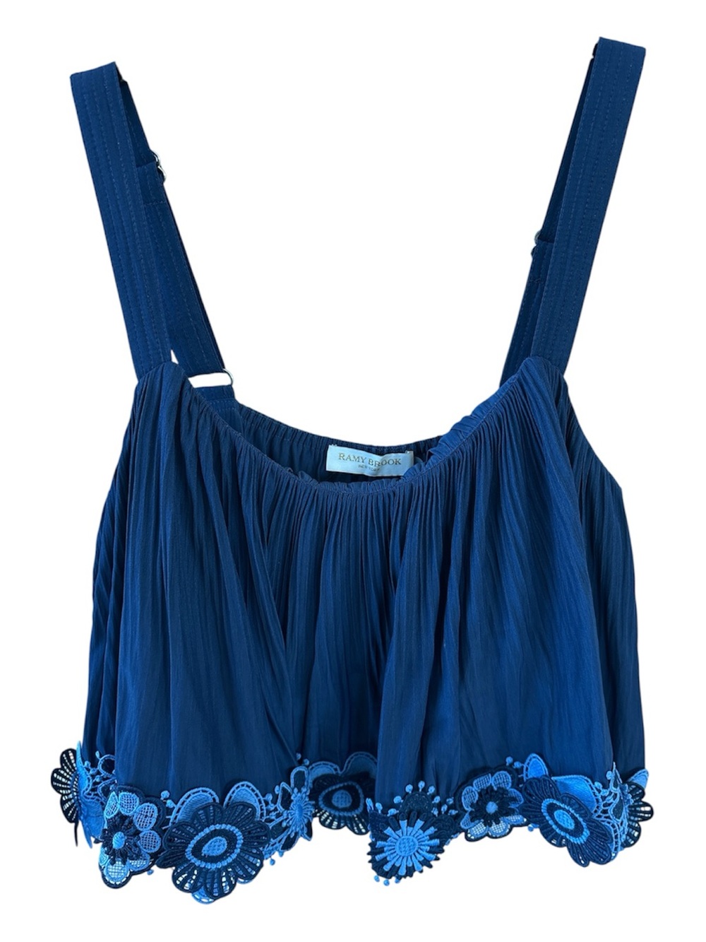 Ramy Brook Navy Pleated Crop Top with Elastic Waist